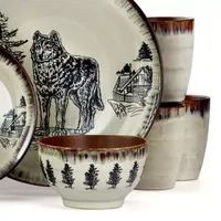 Elama Majestic Wolf 16-pc. Stoneware Dinnerware Set