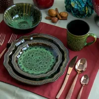 Elama Jade Waves 16-pc. Stoneware Dinnerware Set