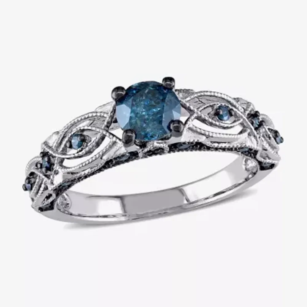 Womens 3/4 CT. T.W. Natural Blue Diamond 10K Gold Round Engagement Ring