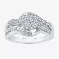 Womens 1/3 CT. T.W. Mined White Diamond Sterling Silver Round Cushion Side Stone Crossover Engagement Ring
