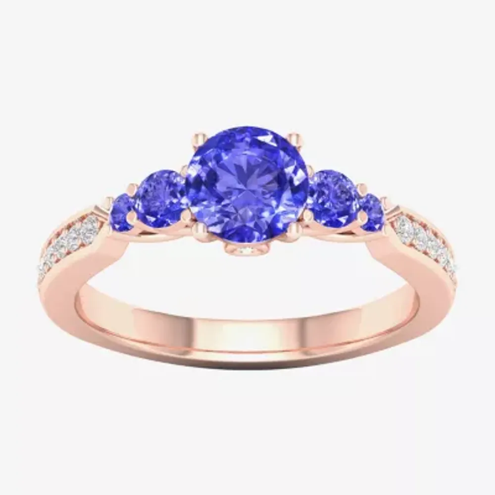 Modern Bride Gemstone Womens 1/10 CT. T.W. Genuine Blue Tanzanite 10K Rose Gold Round Side Stone Engagement Ring