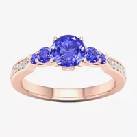 Modern Bride Gemstone Womens 1/10 CT. T.W. Genuine Blue Tanzanite 10K Rose Gold Round Side Stone Engagement Ring