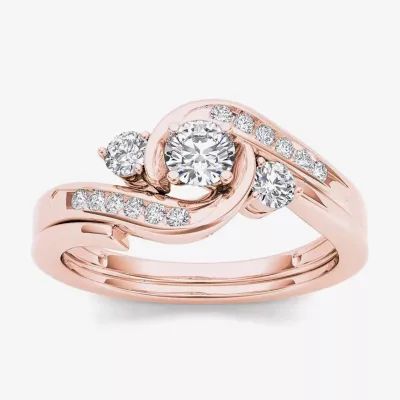 1/2 CT.T.W. Natural Diamond 10K Rose Gold 3-Stone Bypass Ring Set