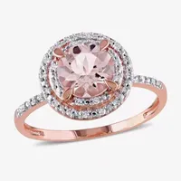 Modern Bride Gemstone Womens Genuine Pink Morganite 10K Gold Round Halo Engagement Ring