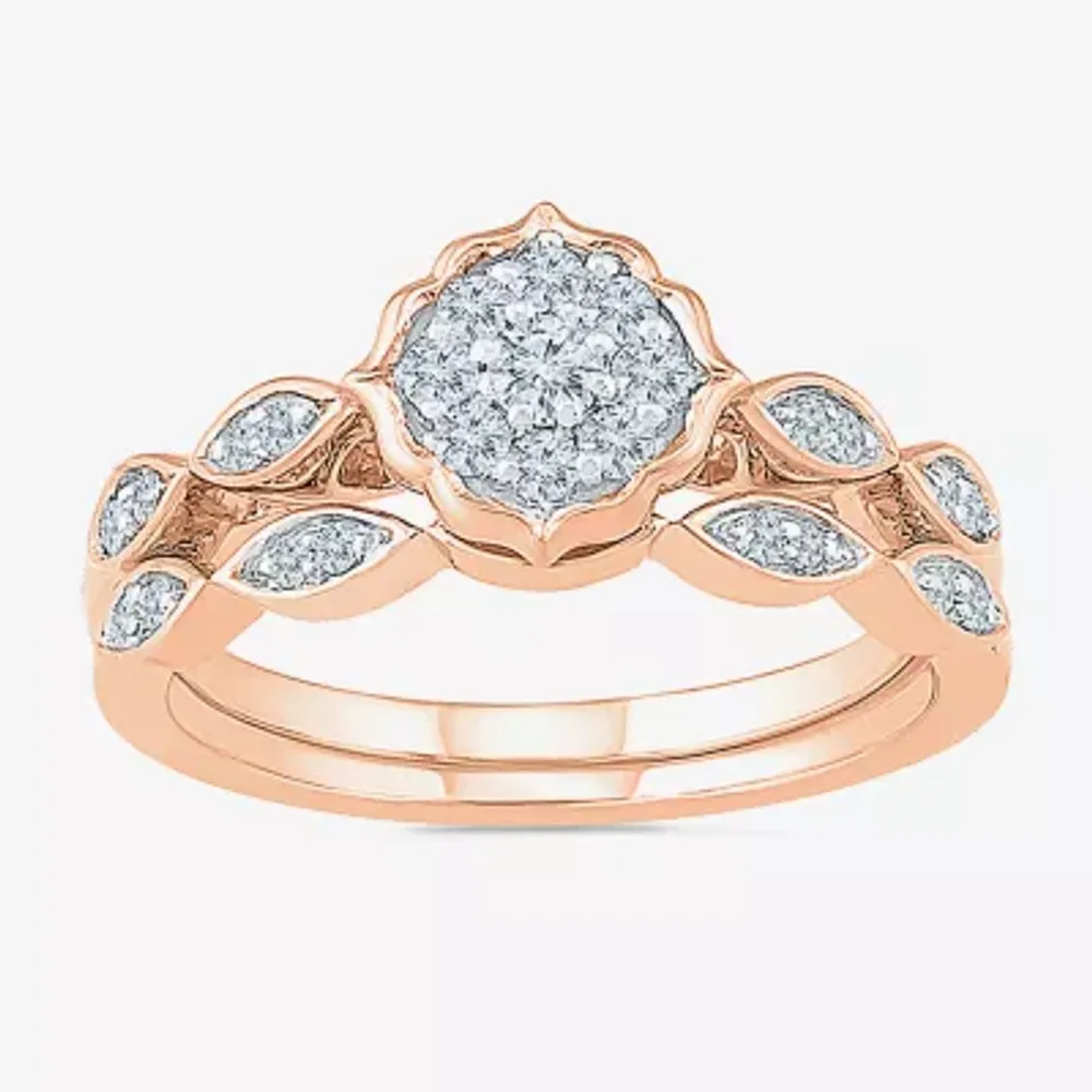 Womens 1/3 CT. T.W. Natural White Diamond 10K Rose Gold Round Side Stone Bridal Set