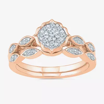 Womens 1/3 CT. T.W. Natural White Diamond 10K Rose Gold Round Side Stone Bridal Set