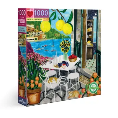 Eeboo Piece And Love Cats In Positano 1000 Piece Square Adult Jigsaw Puzzle Puzzle