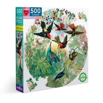 Eeboo Piece And Love Hummingbirds 500 Piece Round Circle Jigsaw Puzzle Puzzle