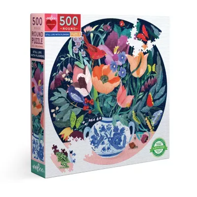 Eeboo Piece And Love Still Life With Flowers 500 Piece Round Circle Jigsaw Puzzle Puzzle