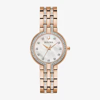 Bulova Classic Crystal Womens Crystal Accent Rose Goldtone Stainless Steel 2-pc. Watch Boxed Set 98x135