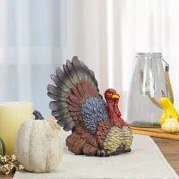 Northlight "11"" Brown  Red And Blue Fall Turkey Figurine" Thanksgiving Tabletop Decor