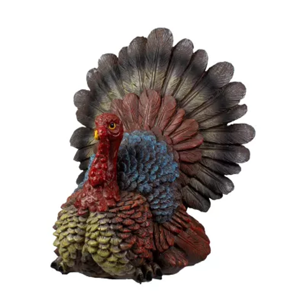 Northlight "11"" Brown  Red And Blue Fall Turkey Figurine" Thanksgiving Tabletop Decor