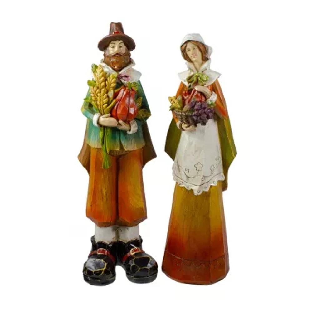 Northlight Male And Female Pilgrim Wooden Thanksgiving 2-pc. Christmas Figurine