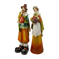 Northlight Male And Female Pilgrim Wooden Thanksgiving 2-pc. Christmas Figurine