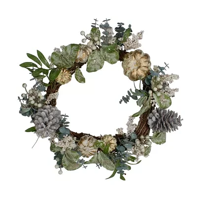 Northlight Neutral Colored Pumpkin And Pine Cones Fall Harvest 18-Inch Unlit Indoor Wreath