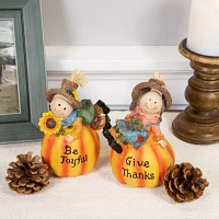 Northlight 6" Girl And Boy Scarecrows On Pumpkins Fall 2-pc. Christmas Figurine