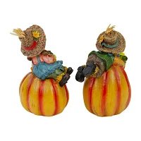 Northlight 6" Girl And Boy Scarecrows On Pumpkins Fall 2-pc. Christmas Figurine