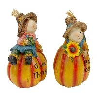 Northlight 6" Girl And Boy Scarecrows On Pumpkins Fall 2-pc. Christmas Figurine