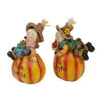 Northlight 6" Girl And Boy Scarecrows On Pumpkins Fall 2-pc. Christmas Figurine