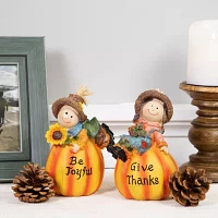 Northlight 6" Girl And Boy Scarecrows On Pumpkins Fall 2-pc. Christmas Figurine