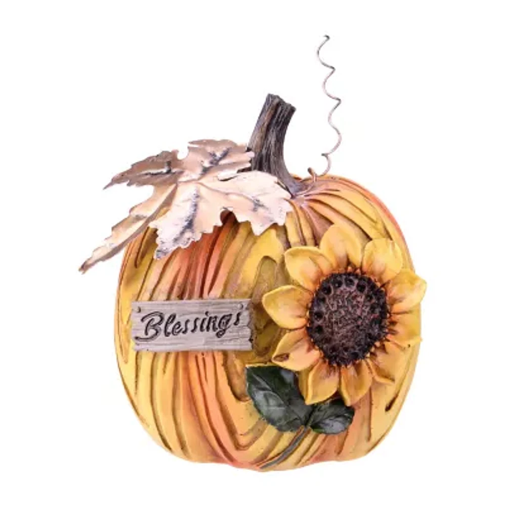 Northlight 6.5" Brown And Yellow Sunflower "Blessings" Pumpkin Christmas Tabletop Decor