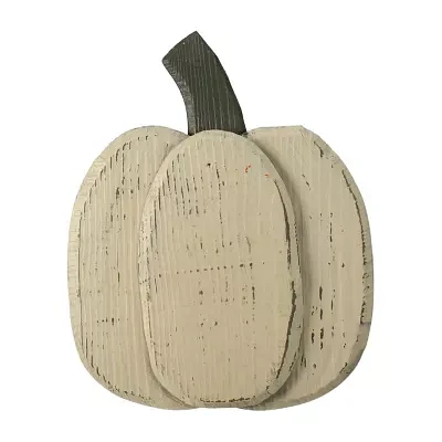 Northlight "10.5"" Small White Wooden Fall Pumpkin With Stem" Thanksgiving Tabletop Decor