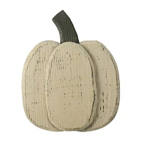 Northlight 10.5" Small White Wooden Fall Pumpkin With Stem Thanksgiving Tabletop Decor