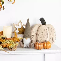 Northlight 10.5" Small White Wooden Fall Pumpkin With Stem Thanksgiving Tabletop Decor