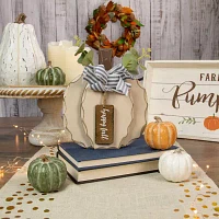 Northlight 9" Beige Happy Fall Wooden Pumpkin Harvest Thanksgiving Tabletop Decor