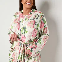Liz Claiborne Cool and Calm Womens Plus Long Sleeve Knee Length Robe