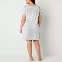 Liz Claiborne Cool and Calm Womens Plus Short Sleeve Crew Neck Nightshirt