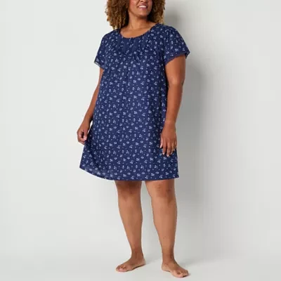 Adonna Womens Plus Short Sleeve Crew Neck Nightgown