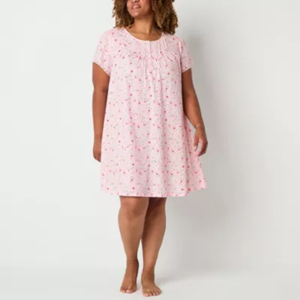 Adonna Womens Plus Short Sleeve Crew Neck Nightgown