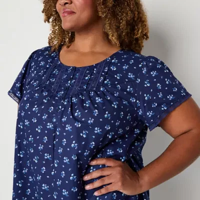 Adonna Womens Plus Short Sleeve Crew Neck Nightgown