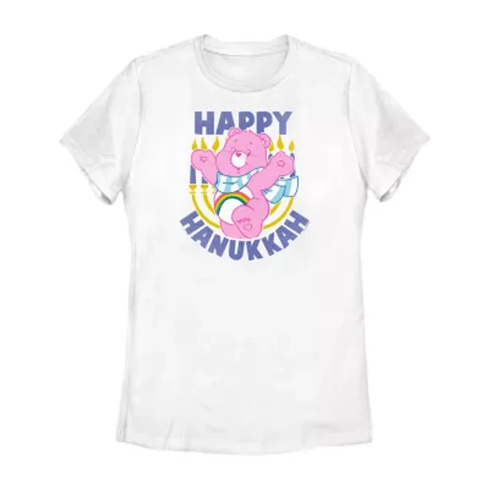 Juniors Care Bears Happy Hanukkah Tee Womens Crew Neck Short Sleeve Graphic T-Shirt