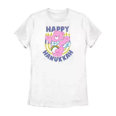 Juniors Care Bears Happy Hanukkah Tee Womens Crew Neck Short Sleeve Graphic T-Shirt