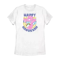 Juniors Care Bears Happy Hanukkah Tee Womens Crew Neck Short Sleeve Graphic T-Shirt