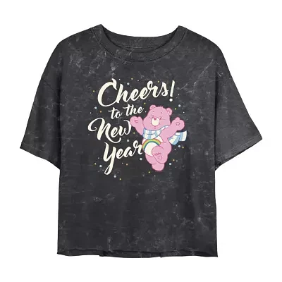 Juniors Care Bears Cheers To You Cropped Tee Womens Crew Neck Short Sleeve Graphic T-Shirt