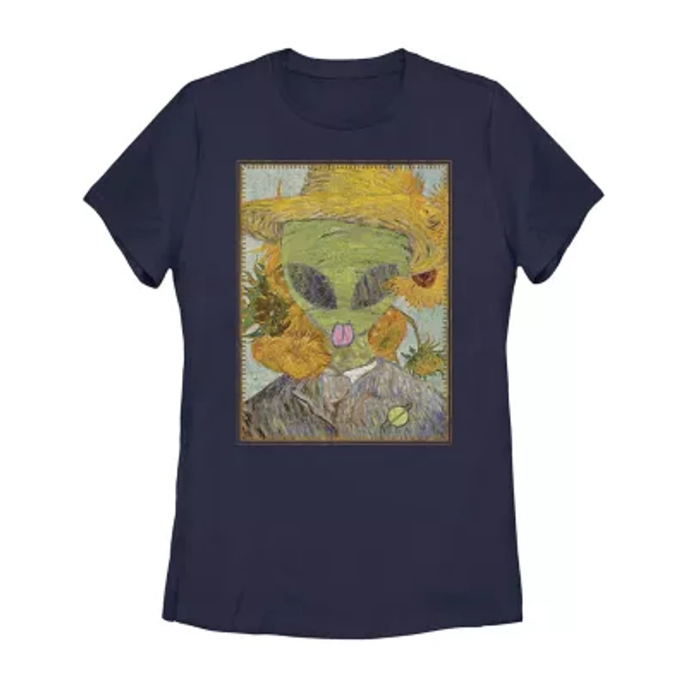 Juniors Van Gogh Alien Tee Womens Crew Neck Short Sleeve Graphic T-Shirt