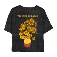 Juniors Van Gogh Sunflowers Cropped Tee Womens Crew Neck Short Sleeve Graphic T-Shirt