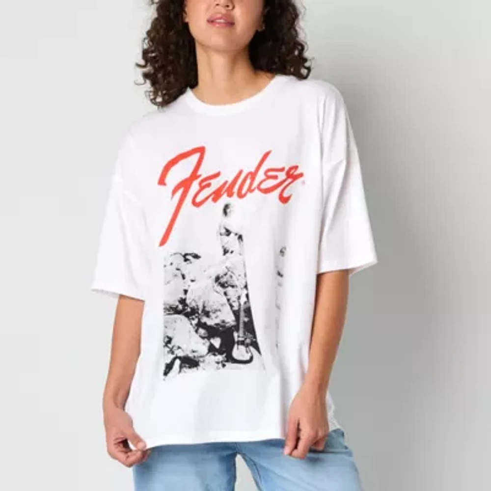 Juniors Fender Oversized Tee Womens Crew Neck Short Sleeve Graphic T-Shirt