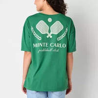 New World Juniors Monte Carlo Pickle Ball Club Oversized Tee Womens Crew Neck Short Sleeve Graphic T-Shirt