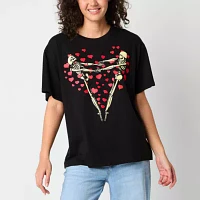 Jerry Leigh Juniors Skeletons Heart Oversized Tee Womens Crew Neck Short Sleeve Graphic T-Shirt