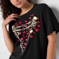 Jerry Leigh Juniors Skeletons Heart Oversized Tee Womens Crew Neck Short Sleeve Graphic T-Shirt