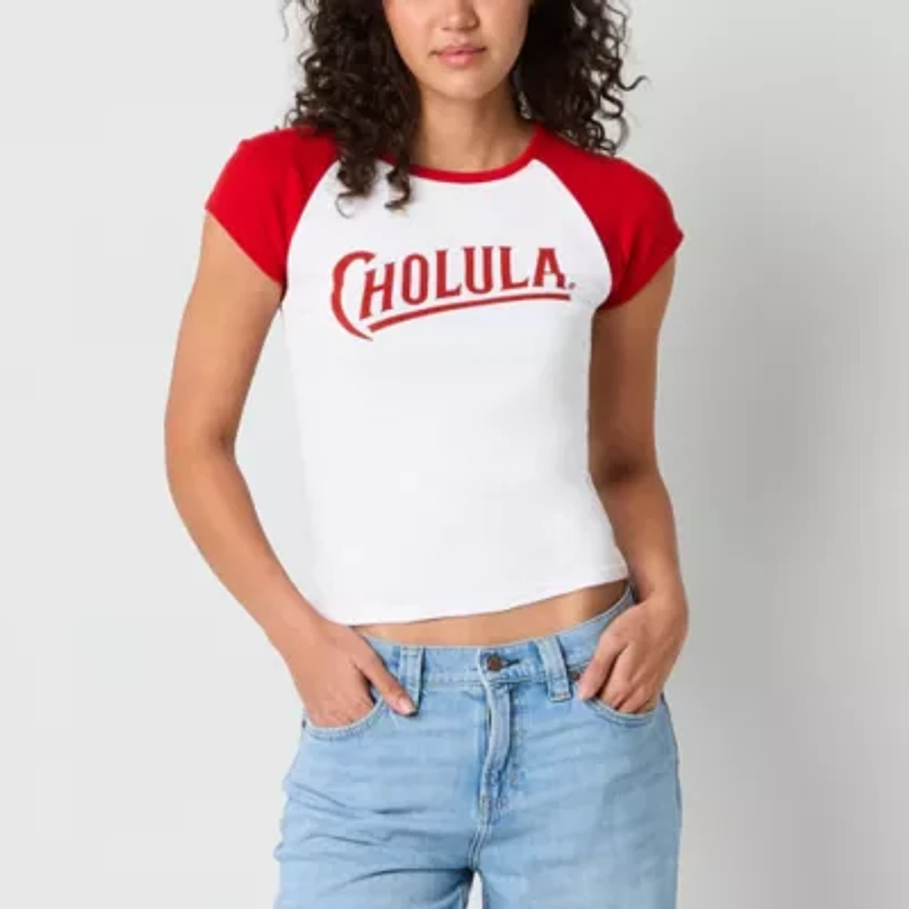 Ripple Junction Juniors Cholula Raglan Semi Fit Cropped Tee Girls Crew Neck Short Sleeve Graphic T-Shirt