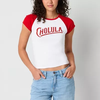 Ripple Junction Juniors Cholula Raglan Semi Fit Cropped Tee Girls Crew Neck Short Sleeve Graphic T-Shirt