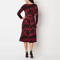 Studio 1 Womens Long Sleeve Floral Fit + Flare Dress