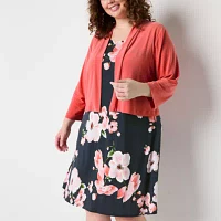 Perceptions Womens Floral Jacket Dress Plus