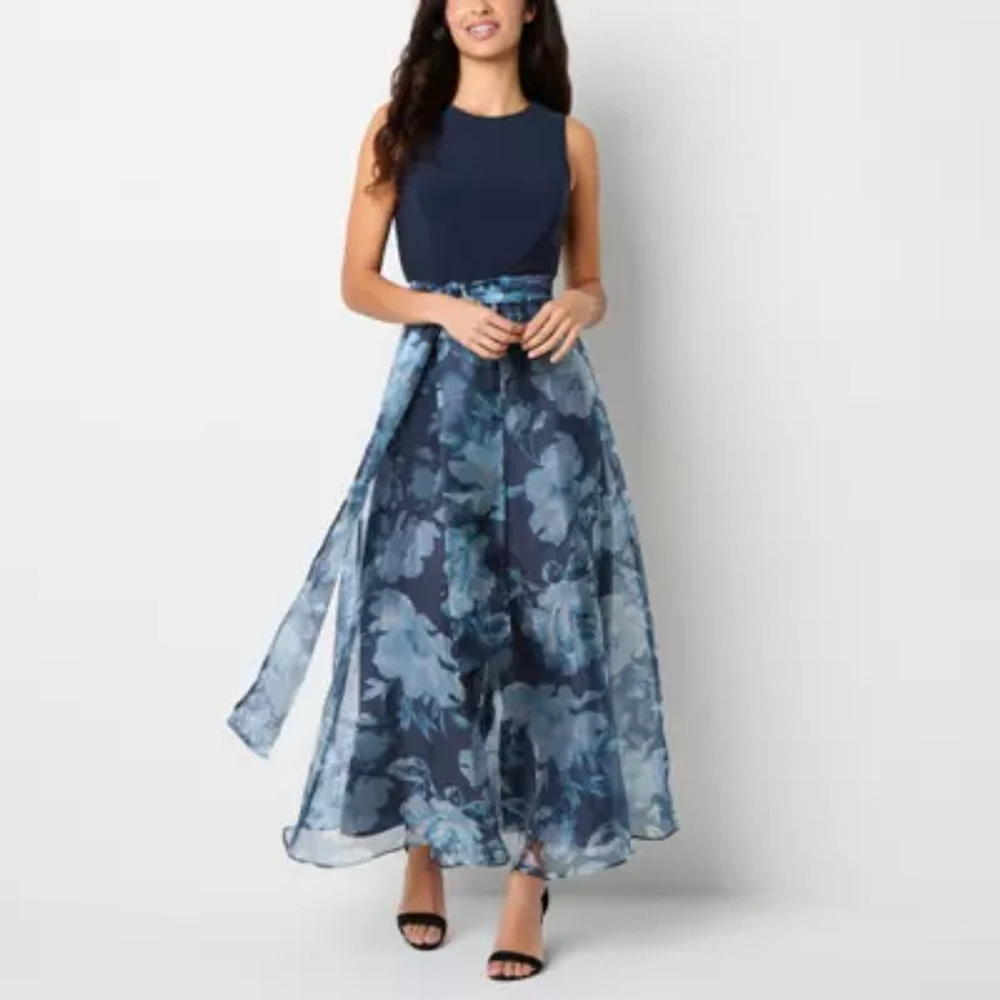 Jessica Howard Floral Womens Sleeveless Jumpsuit