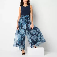 Jessica Howard Floral Womens Sleeveless Jumpsuit